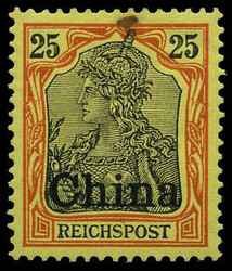 25 Pf. Reichspost mit dem Plattenfehler "VI = Anstrich des R von ...